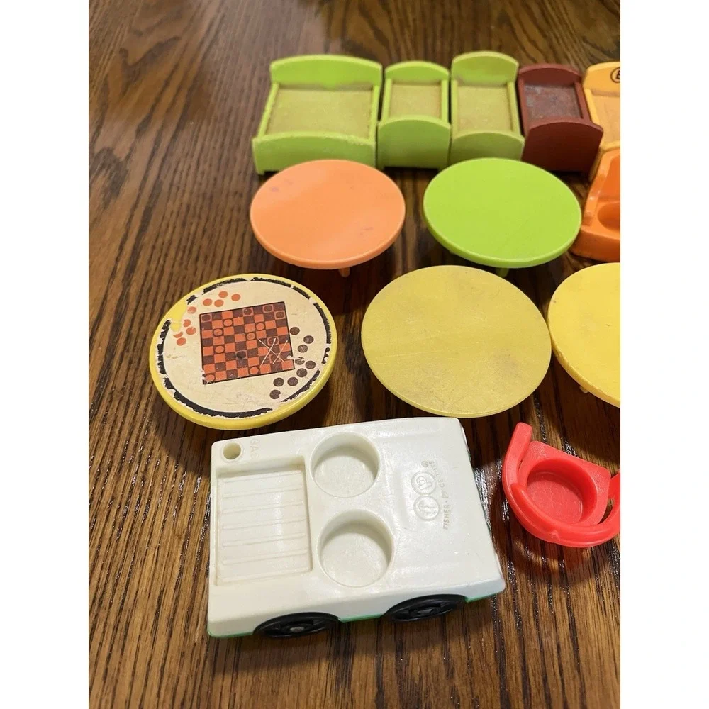 Vintage 1970's Fisher Price Little People Furniture Car Beds Tables Chairs Toys